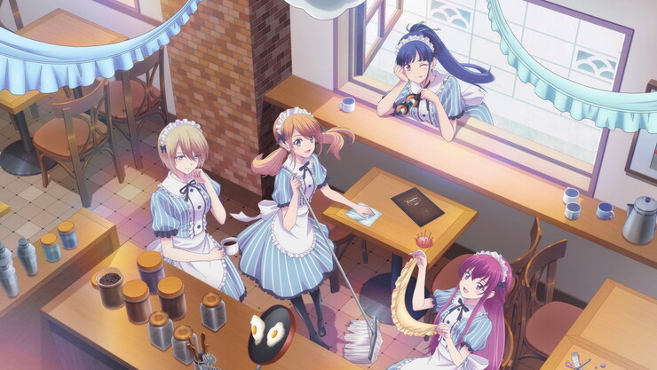 «Терраса кафе богинь» — персонажный трейлер аниме про гарем из официанток | КГ-Портал